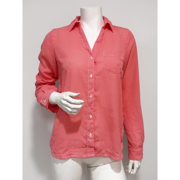 Outback Red Women's Coral/Red Polka Dot Roll Tab Sleeve Button Down Shirt Size S - Picture 1 of 7